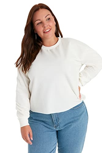Trendyol Damen Rundhalsausschnitt, einfarbig, regulär, Übergröße Sweatshirt, Stone, X-Large Plus von TRENDYOL