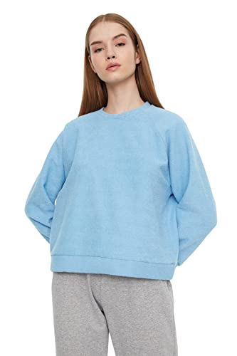 Trendyol Damen Rundhalsausschnitt, einfarbig Sweatshirt, blau, 32 von TRENDYOL