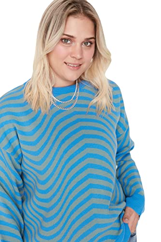 Trendyol Damen Rundhalsausschnitt gestreift Regular Plus Size Pullover Sweatshirt, Indigo, 4XL Größen von TRENDYOL