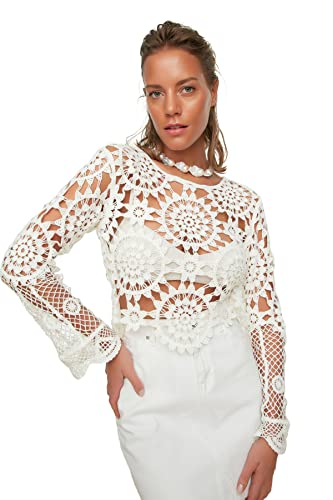 Trendyol Damen Schnitzel Gestrickte Bluse Blouse, Ecru, S EU von TRENDYOL