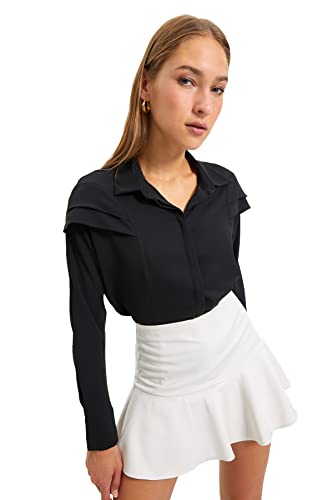 Trendyol Damen Schwarzes Schulter detailliertes Hemd Shirt, Black, 34 von TRENDYOL