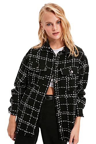 Trendyol Damen Schwarzes mobiles detaillierte karierte Jacke-Hemd Shirt, Black, 34 von TRENDYOL