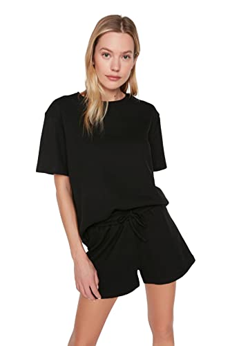 Trendyol Damen Set, einfarbig, mittellang, gestrickt Pyjama, Schwarz, Small von TRENDYOL
