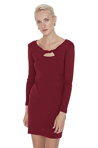 Trendyol Damen Shirring Detailed midi Wick Knitted Dress Kleid, Burgund, XS Trendyol Damen Shirring Detailed midi Wick Knitted Dress Kleid, Burgund, XS von TRENDYOL