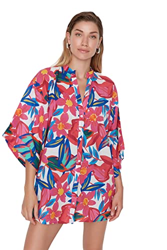 Trendyol Damen Shirt Regular Fit Woven Mini-Hemdkleid, Normale Passform, gewebtes Kleid, Mehrfarbig, 40 von TRENDYOL