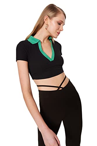 Trendyol Damen Slim Fit Basic Polo Neck Knit Bluse Hemd, Schwarz, L von TRENDYOL