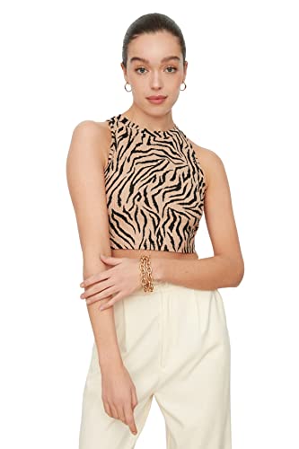 Trendyol Damen Slim Fit Basic Rundhals Strickbluse Hemd, Kamel, M von TRENDYOL