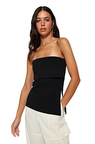 TRENDYOLMİLLA Schwarz Strapless Kragen Side Zipper Crepe Knitted Blouse TWOSS23BZ00928 von TRENDYOL