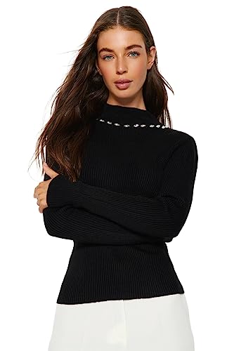 Trendyol Damen Slim fit Basic Standing Collar Knitwear Sweater Pullover, Black, M von TRENDYOL