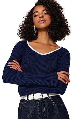 Trendyol Damen Slim fit Basic Sweetheart Knitwear Sweater Pullover, Navy Blue, S Trendyol Damen Slim fit Basic Sweetheart Knitwear Sweater Pullover, Navy Blue, S von TRENDYOL