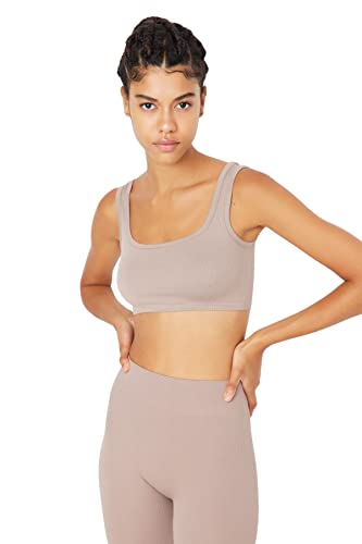 Trendyol Damen Sport-BH, bauchfrei, quadratischer Kragen, gestrickt, braun, M von TRENDYOL