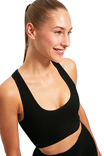 Trendyol Damen Sportswear Crop Scoop Neck Knit Sport-BH, Blickdicht, Schwarz, X-Small von TRENDYOL