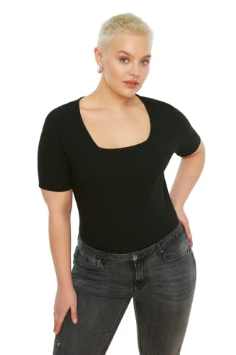 Trendyol Damen Square Knit Frauen Regular fit Basic Quadratischer Kragen Strick Plus Size T-Shirt, Schwarz, 4XL Größen Trendyol Damen Square Knit Frauen Regular fit Basic Quadratischer Kragen Strick Plus Size T-Shirt, Schwarz, 4XL Größen von TRENDYOL