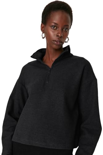 Trendyol Damen Stehkragen Uni Regular Sweatshirt, grau, Medium von TRENDYOL
