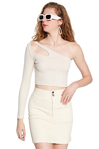 Trendyol Damen Stone Single Shoulder Fit Knitted Blouse, Stone, S EU von TRENDYOL