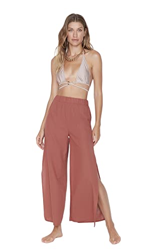 Trendyol Damen Strandhose mit hoher Taille und weitem Bein Hose, Zimt, 62 von TRENDYOL
