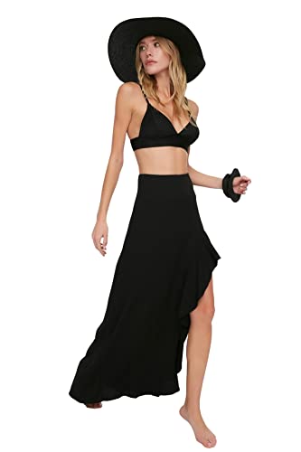 Trendyol Damen Strandmode Maxi A-Linie Gewebter Rock, Schwarz, 42 von TRENDYOL
