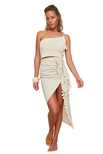 Trendyol Damen Strandmode Maxi Rüschensaum Gewebter Rock, beige, 60 von TRENDYOL