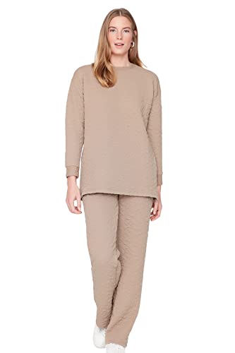 TRENDYOL Damen Strick-Set, Blumenmuster, Zweiteilig Koordiniertes Outfit, Nerzfarben, 38 (2er Pack) von TRENDYOL