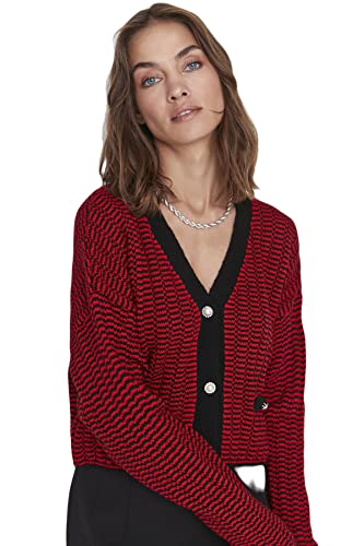 Trendyol Damen Strickjacke, Normale Passform, V-Ausschnitt, Strickwaren Pullover, Burgundisch, L von TRENDYOL