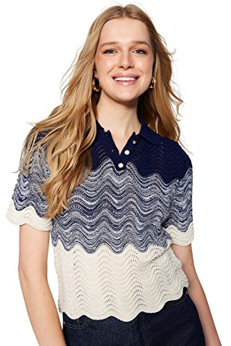 Trendyol Damen Strickpullover mit Polo-Kragen Pullover, Marineblau, M von TRENDYOL