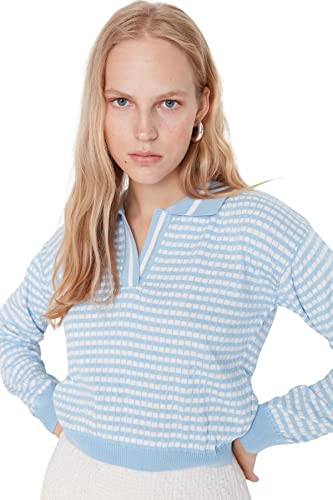 Trendyol Damen Strickpullover mit Polokragen, Schwarz Sweatshirt, blau, Small von TRENDYOL