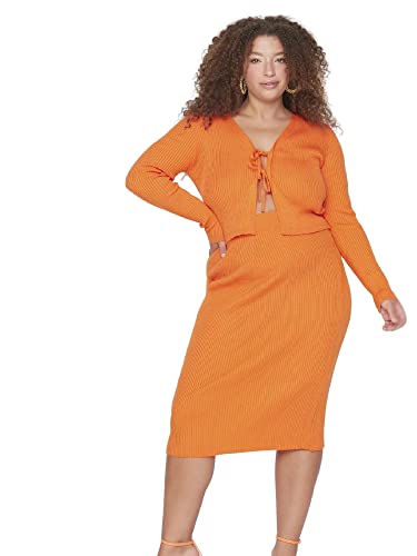 Trendyol Damen Strickwaren, Einfarbig, Übergröße, Zweiteilig Aufeinander abgestimmtes Outfit, Orange, 54 (2er Pack) von TRENDYOL