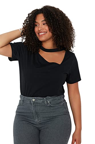 Trendyol Damen T-Shirt, Standard-Kropfband, hoher Halsausschnitt, gewebt, Übergröße Hemd, Schwarz, XXXXL Trendyol Damen T-Shirt, Standard-Kropfband, hoher Halsausschnitt, gewebt, Übergröße Hemd, Schwarz, XXXXL von TRENDYOL