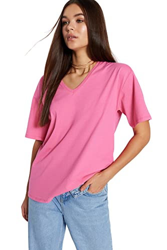 Trendyol Damen T-Shirt-Pink-Oversize Hemd, Rose, M von TRENDYOL