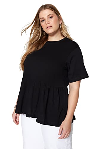 Trendyol Damen Women Regular Fit Basic Crew Neck Knit Plus Size T-Shirt Hemd, Schwarz, XXL von TRENDYOL