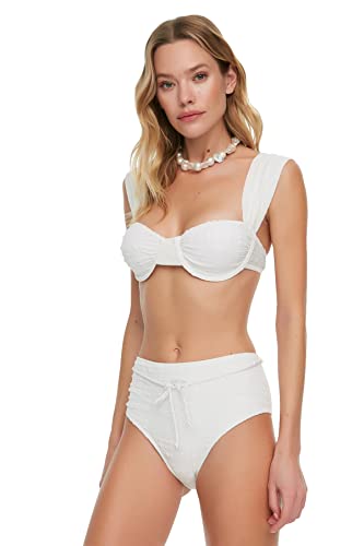 Trendyol Damen Textured Curved High Waist Bikini Bottoms, Ecru, 38 EU Trendyol Damen Textured Curved High Waist Bikini Bottoms, Ecru, 38 EU von TRENDYOL
