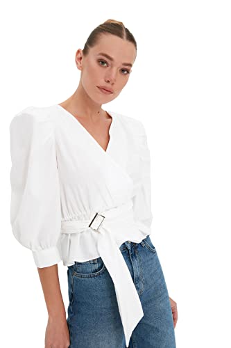 Trendyol Damen Trendyol -Bindung detaillierter Brei-Weberei Blouse, Ecru, 36 von TRENDYOL