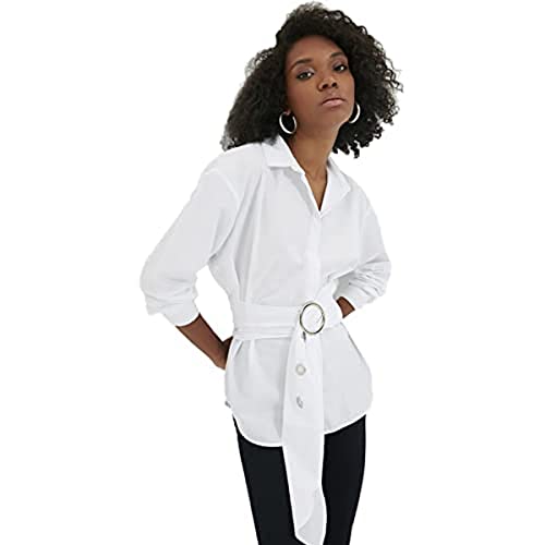 Trendyol Damen Trendyol Bogenschnalle detailliertes Hemd Shirt, White, 36 von TRENDYOL