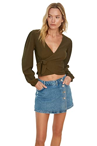Trendyol Damen Trendyol Breasted Collar blinkende Bluse Blouse, Khaki, XS von TRENDYOL