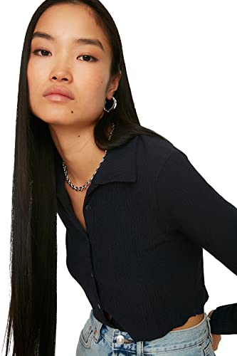 Trendyol Damen Trendyol-Fliesenknopf Polo-Kragen Blouse, Navy, L Trendyol Damen Trendyol-Fliesenknopf Polo-Kragen Blouse, Navy, L von TRENDYOL