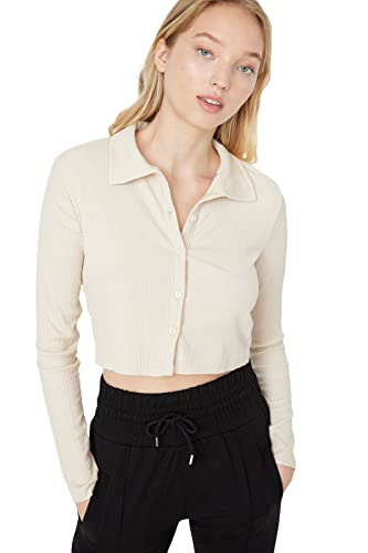 Trendyol Damen Trendyol-Fliesenknopf Polo-Kragen Blouse, Stone, L von TRENDYOL
