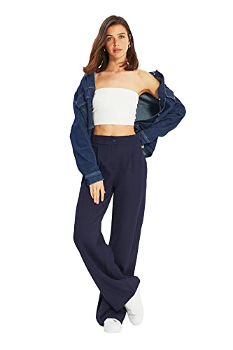 TRENDYOL Damen Offene -Gerader Hose Pants, Navy Blau, 34 EU von TRENDYOL