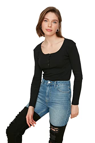 Trendyol Damen Trendyol Vizon-Nieten mit gestrickter Bluse Blouse, Black, XS von TRENDYOL