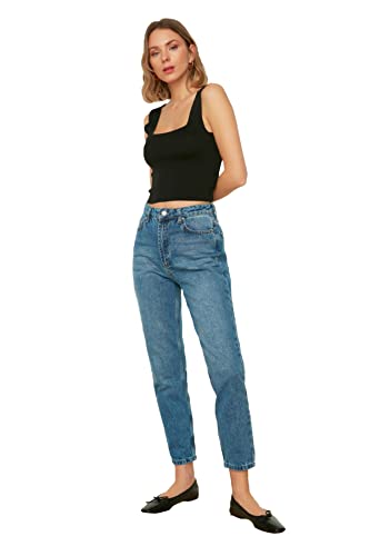 Trendyol Damen Trendyol Wash High Waist Mom Jeans, Indigo, 36 EU von TRENDYOL