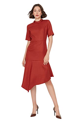 Trendyol Damen Trendyol Woman Midi Bodycon Standing collar Woven Dress Kleid, Kirmizi-Red, 40 von TRENDYOL