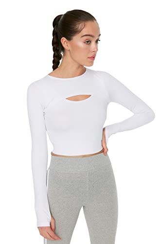 TRENDYOL Damen Trendyol Schneiden Detaillierte Ernte-sportbluse Blouse Westlich, Weiß, L von TRENDYOL