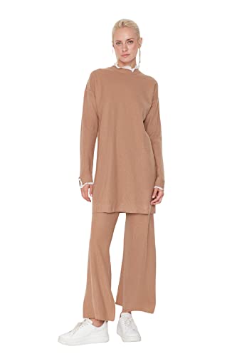 Trendyol Damen Two-Piece Set-Brown-Relaxed Hemd, Camel, M von TRENDYOL