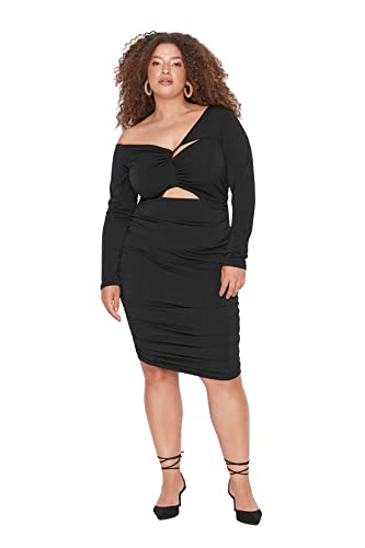 Trendyol Damen Übergröße Regular Standard Rundhalsausschnitt Gestrickt Große Größen in Kleid, Schwarz, 4XL von TRENDYOL