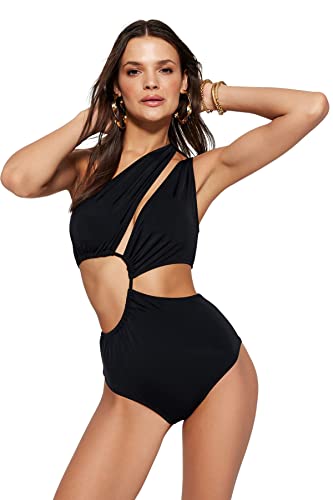 TRENDYOL Damen Badeanzug, Einfarbig Bademode, Schwarz, 38 von TRENDYOL