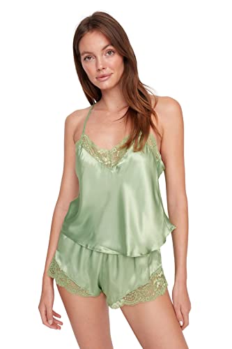 Trendyol Damen Unifarben Mitte Webstoff Unterhemd-Shorts Pyjama, Grün, 40 von TRENDYOL