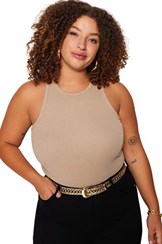 Trendyol Damen Unterhemd, Übergröße, Beige Hemd, Mink, 4XL Größen Trendyol Damen Unterhemd, Übergröße, Beige Hemd, Mink, 4XL Größen von TRENDYOL