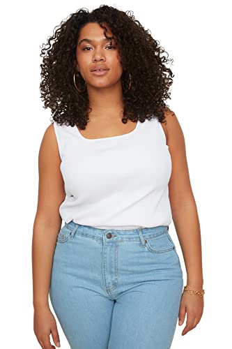 Trendyol Damen Unterhemd, normal, Rundhalsausschnitt, Übergröße Hemd, weiß, 4XL Größen von TRENDYOL