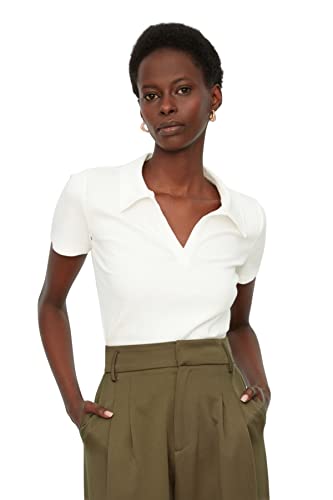 Trendyol Damen V-hals crop gebreide Blouse, Weiß, XL EU von TRENDYOL