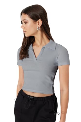 Trendyol Damen V-neck Crop Gestrickte Bluse Blouse, Clear Blue, L EU von TRENDYOL