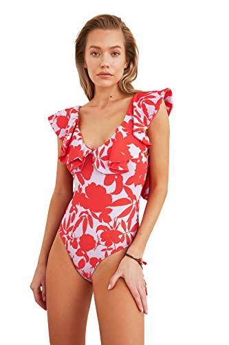 Trendyol Damen With Floral Pattern One Piece Swimsuit, Multi Color, 34 EU von TRENDYOL